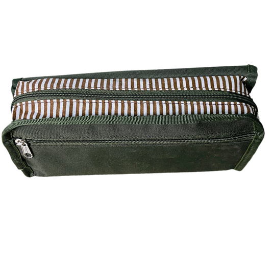 "Cool Zone" Green & Brown Striped Utility Pouch / Pencil Case