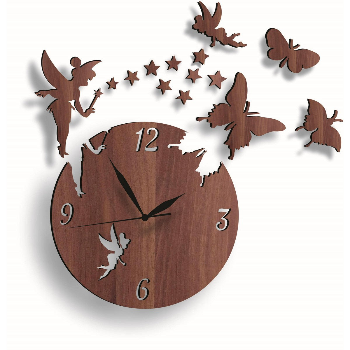 Digital 3D Laser Cut Wooden Wall Clocks, clocks for home, beautiful clock, clocks for Bedroom - Wall Clock for Living Room - Designer Wooden Fairy with Butterflies Wall Clock for Home Décor
