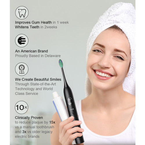 BAOVERI Electric Toothbrush with 8 Brush Heads for Adults&Kids, Ultrasonic Electric Toothbrushes, 5 Modes & 3 Intensity Levels