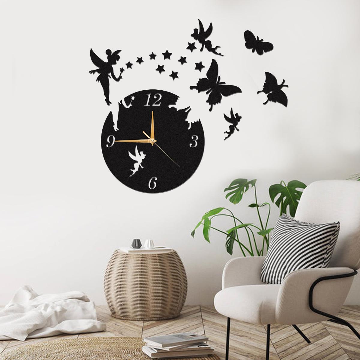 Digital 3D Laser Cut Wooden Wall Clocks, clocks for home, beautiful clock, clocks for Bedroom - Wall Clock for Living Room - Designer Wooden Fairy with Butterflies Wall Clock for Home Décor