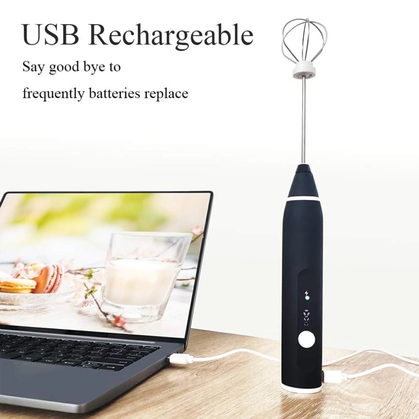 Rechargeable Coffee Beater Foam Maker with Double Whisk, Upgraded 3 Speeds Frother Handheld for Milk Coffee, Latte, Matcha