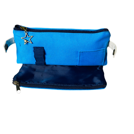 Native American Inspired Blue Canvas Pouch with Star Charm