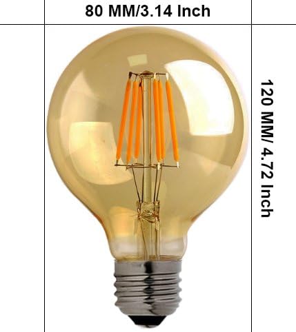 LED Vintage Edison Bulb G80 6W LED Light Filament Bulb, Globe Bulb E27 Base, Clear Warm White 2700K, LED Edison Bulb 50Watts Equivalent