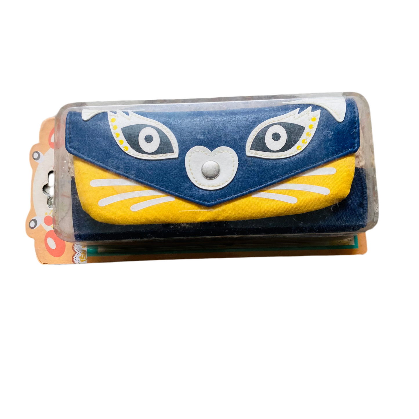 Adorable Blue & Yellow Cat Face Pouch / Cosmetic Bag / Pencil Case