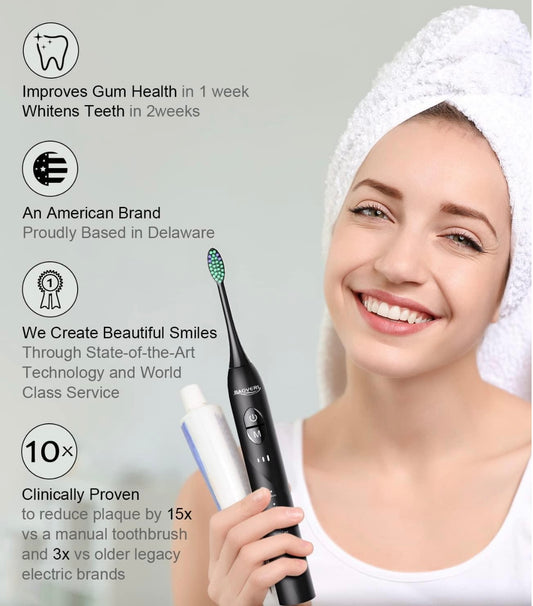 Sonic Electric Toothbrush for Adults, Wireless Rechargeable Power Toothbrush, 8 Brush Heads & Travel Case,One Charge for 60 Days