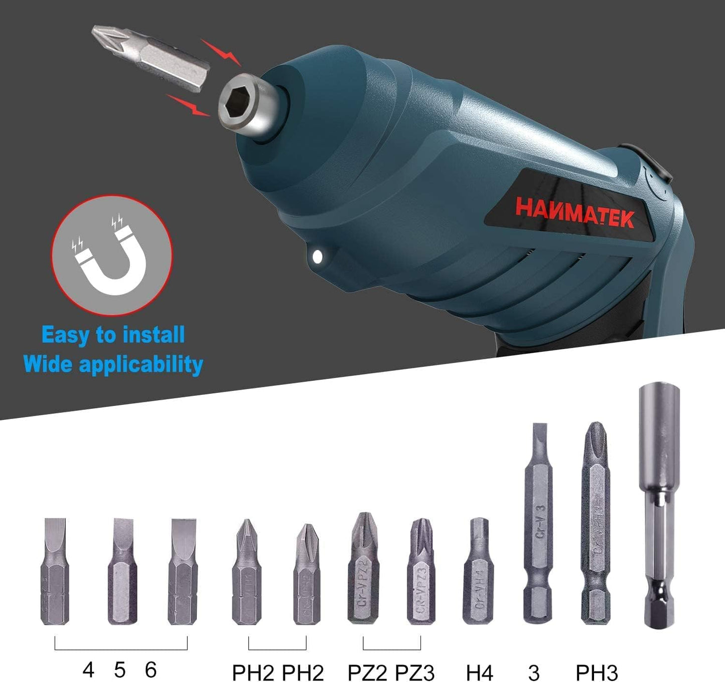 HANMATEK Rechargeable Cordless Screwdriver Kits with straight and pistol style Powerful Electric Screwdriver Small Screw Guns