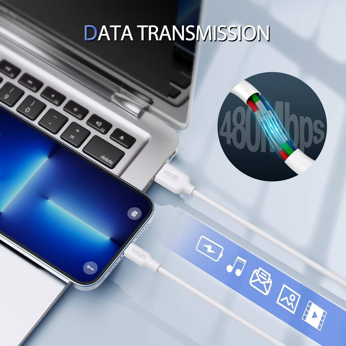1HORA 2.1A 1m USB-A to Lightning Fast Charging and Data Sync TPE Cable