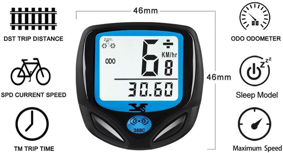 DINOKA Bike Speedometer Waterproof Wireless Bicycle Computer Bike Computer and Cycling Odometer with Automatic Wake-up Multi-Function LCD Backlight Display