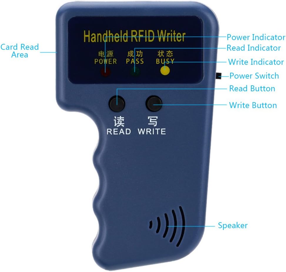 Handheld 125khz RFID Duplicator Key Copier Reader Writer ID Card Cloner Programmer + 6pcs Writable EM4305/T5577 Key Cards Keyfobs