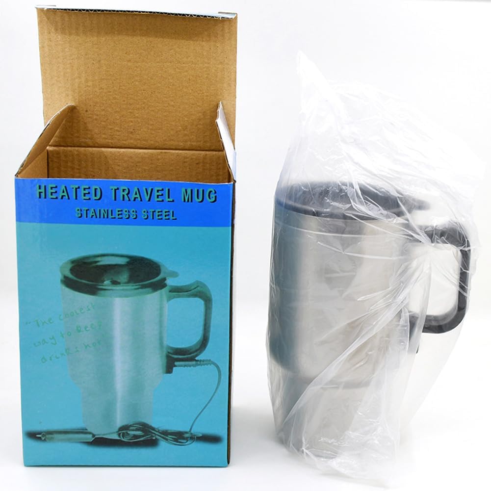 450ml Insulated Bottles, Car Electric Kettle 12V Car Heating Cup Stainless Steel Insulated Cup Reusable Water Bottle Travel Mug Coffee Mug Double Layer Vacuum Insulation Kettle