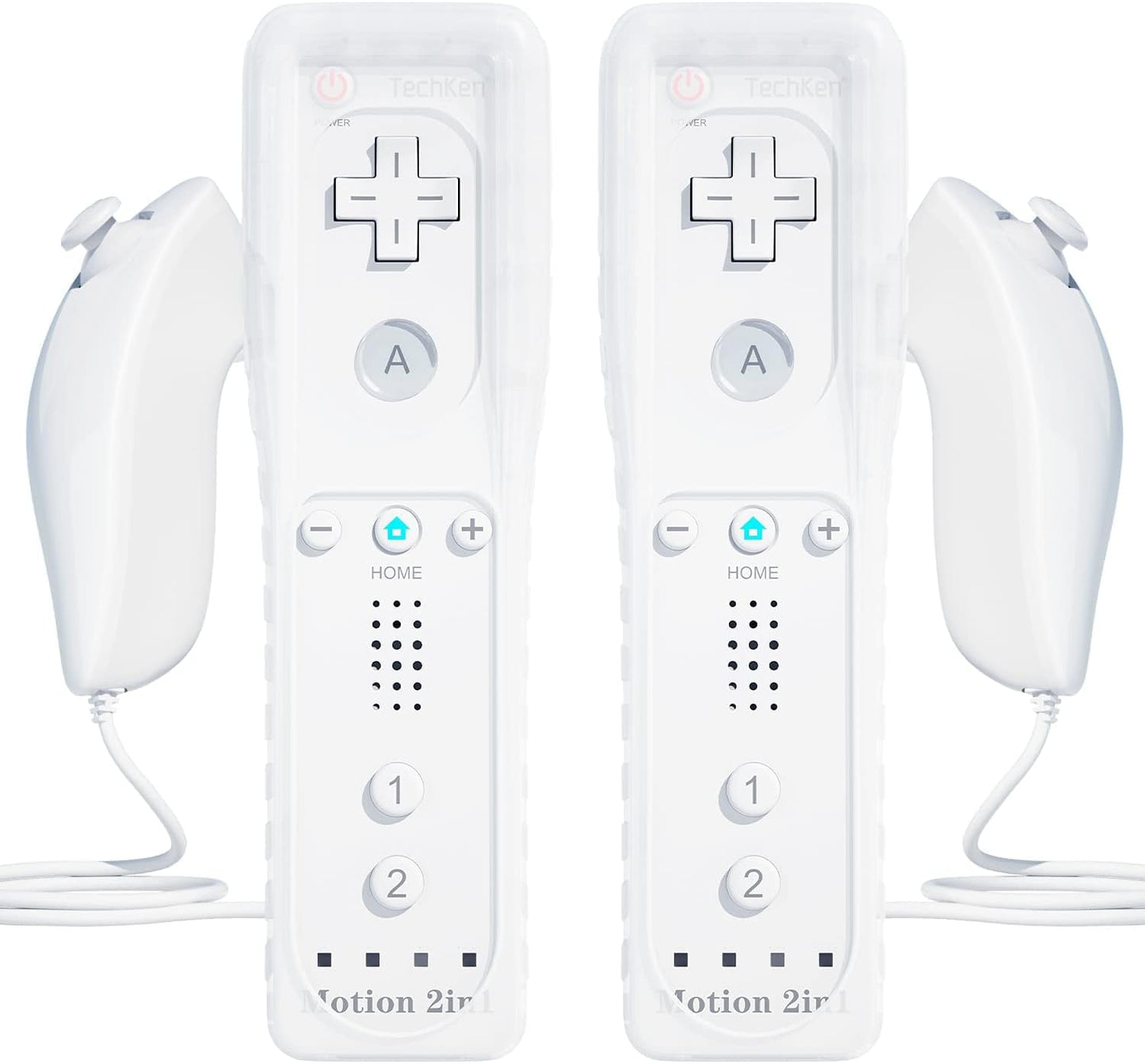 1 Pair Set Of 2 TechKen Controller for Wii with Motion Plus and Wii Nunchuck Controller Wii Remote Control Nunchuk Controller Wii Connection Remote Plus Controller Replacement for Wii/WiiU