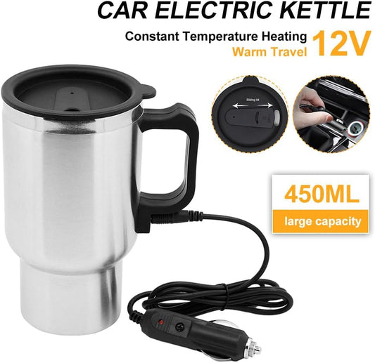 450ml Insulated Bottles, Car Electric Kettle 12V Car Heating Cup Stainless Steel Insulated Cup Reusable Water Bottle Travel Mug Coffee Mug Double Layer Vacuum Insulation Kettle