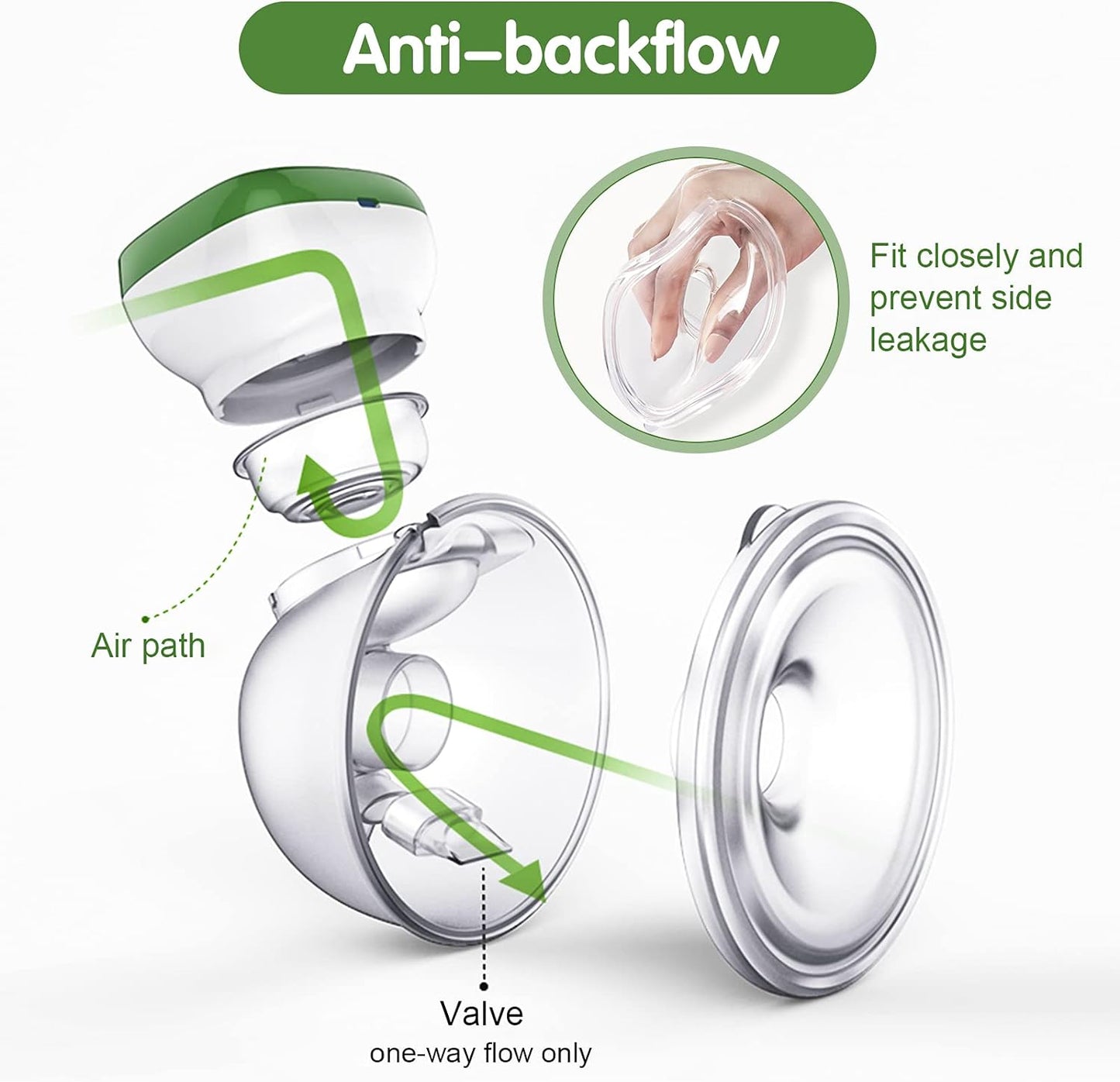 Breast Pump, Hands-Free Wearable Electric Breast Pump Portable Rechargeable LED Display Breastfeeding Breast Pump 3 Modes with 28mm 24mm 21mm Flanges (Green White)