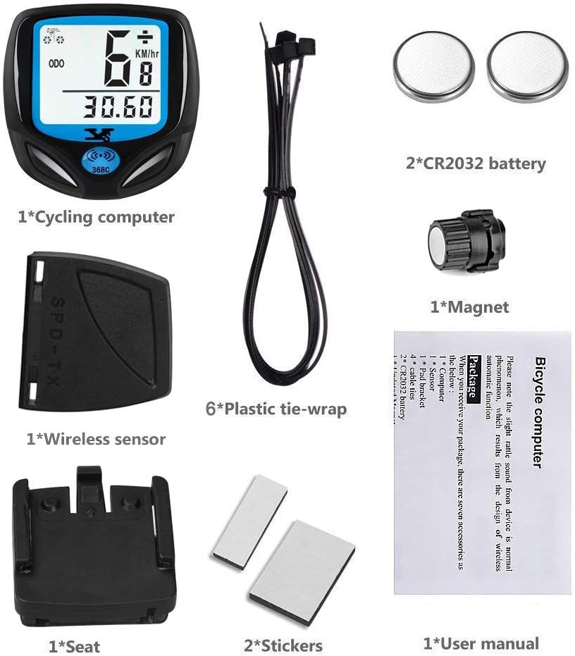 DINOKA Bike Speedometer Waterproof Wireless Bicycle Computer Bike Computer and Cycling Odometer with Automatic Wake-up Multi-Function LCD Backlight Display