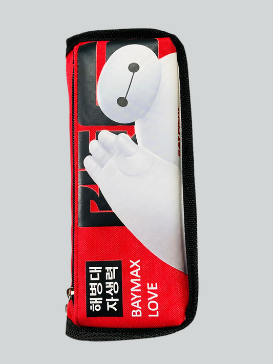 Baymax Cartoon Pencil Pouch – Red & Black Zipper Case for Kids (Washable)