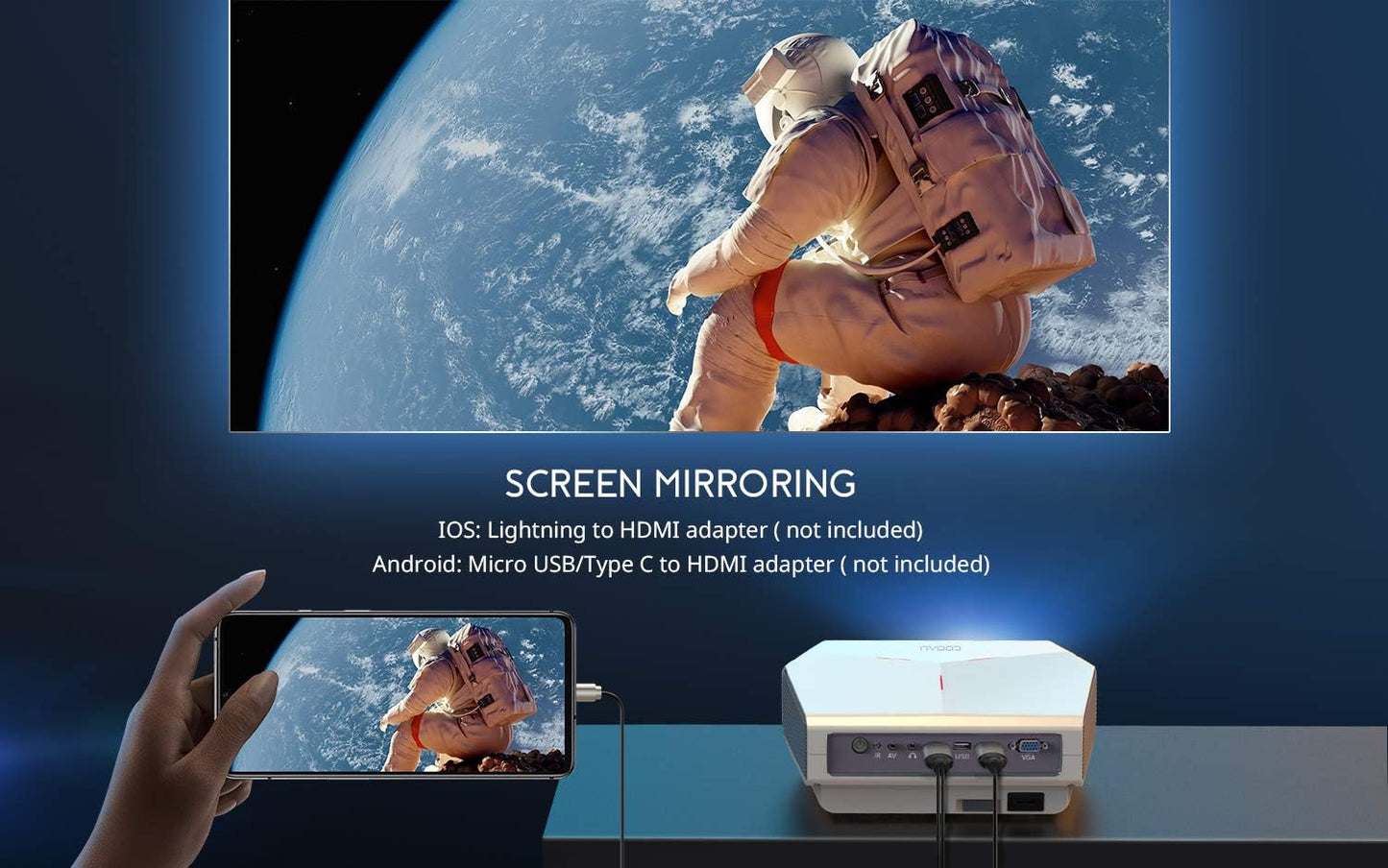 Projector, COOAU A4300 5500 Lumens Home Video Projectors, Support 1080P and 200" Screen Playing with Hi-Fi Speakers, Compatible with TV Stick/Phone/Laptop/DVD Player