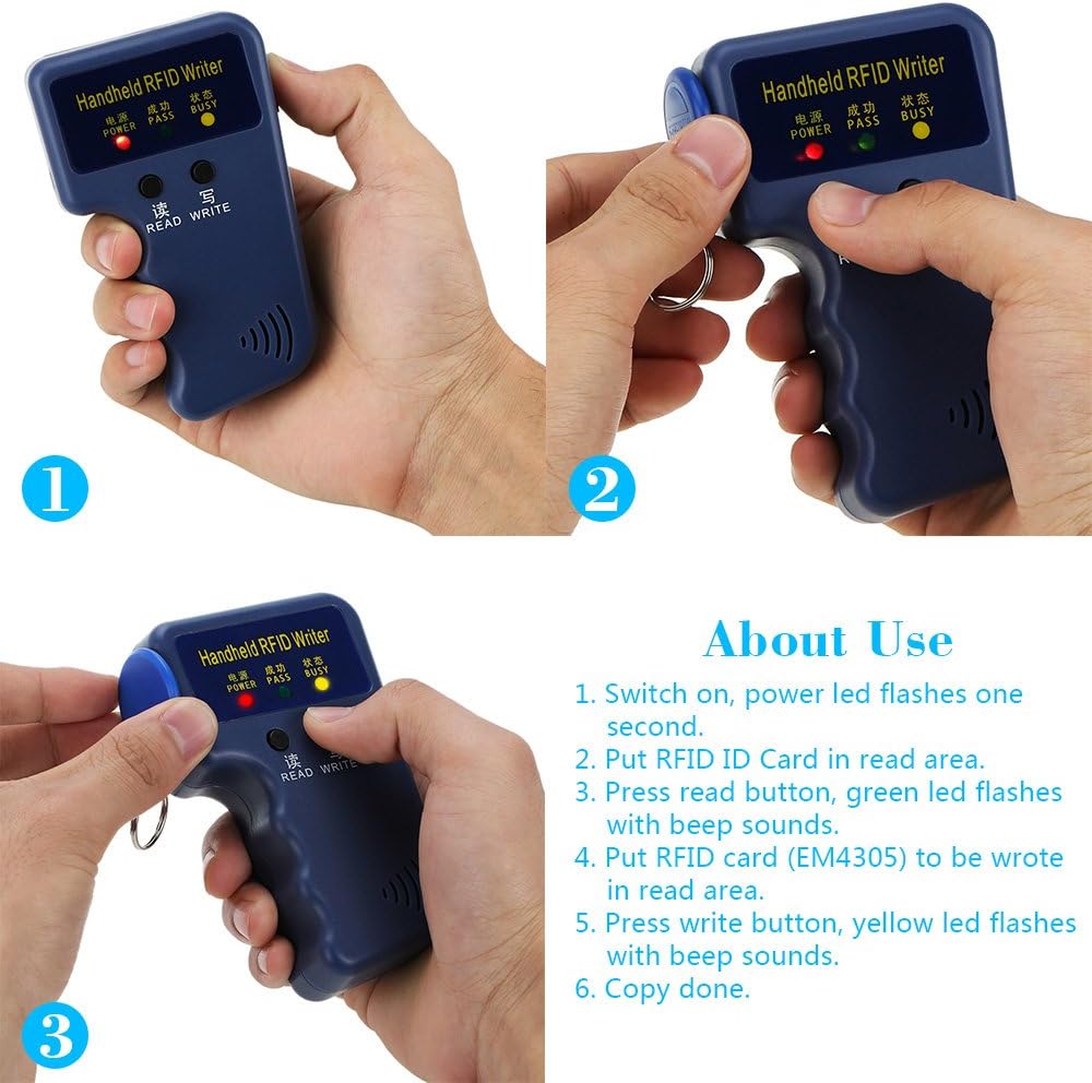 Handheld 125khz RFID Duplicator Key Copier Reader Writer ID Card Cloner Programmer + 6pcs Writable EM4305/T5577 Key Cards Keyfobs