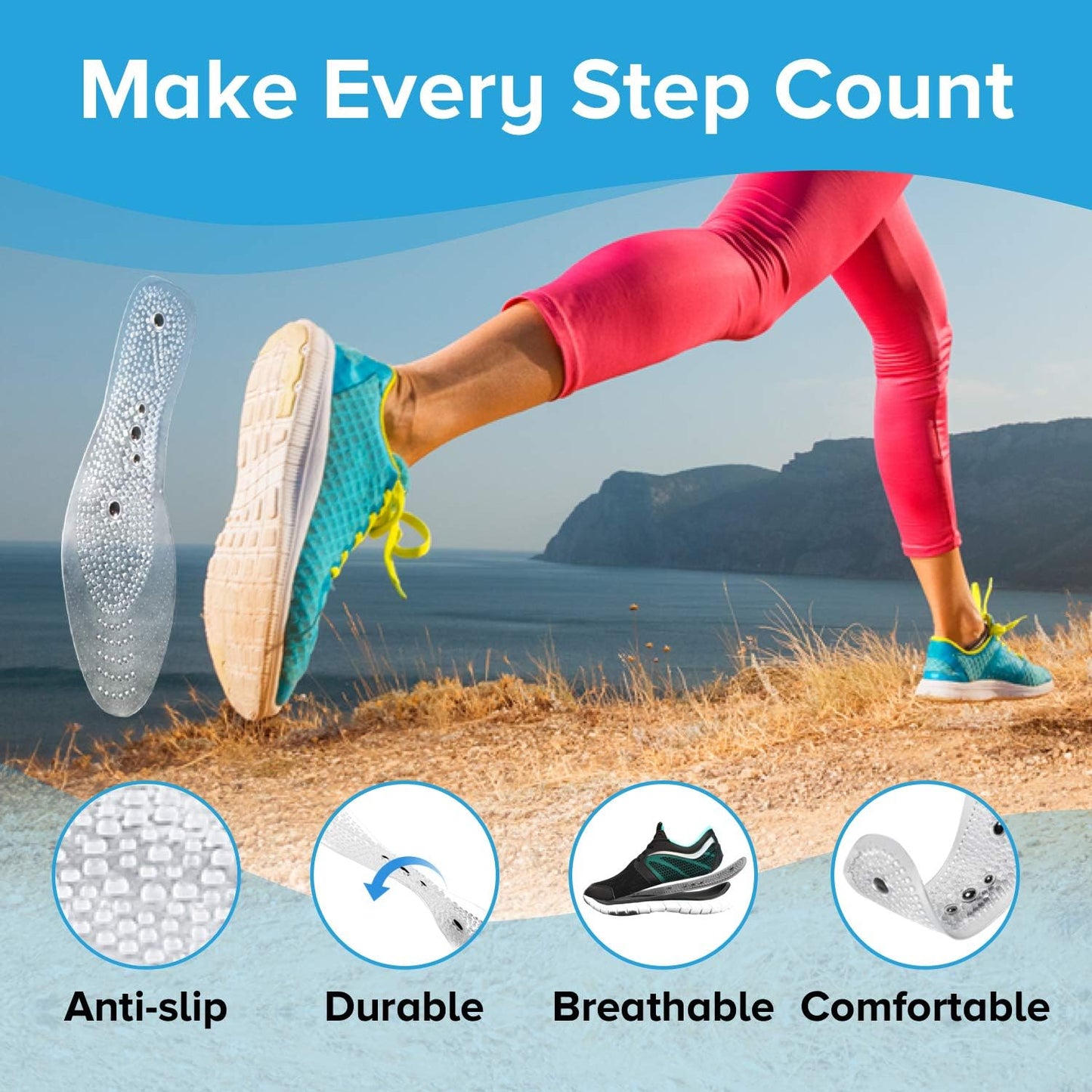 MindInSole Acupressure Magnetic Massage Foot Therapy Reflexology Pain Relief Shoe Insoles 1 Pair Washable One Size Fits All Men and Women