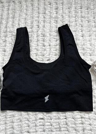 Black Wireless Padded Activewear Bra with Lightning Bolt Detail