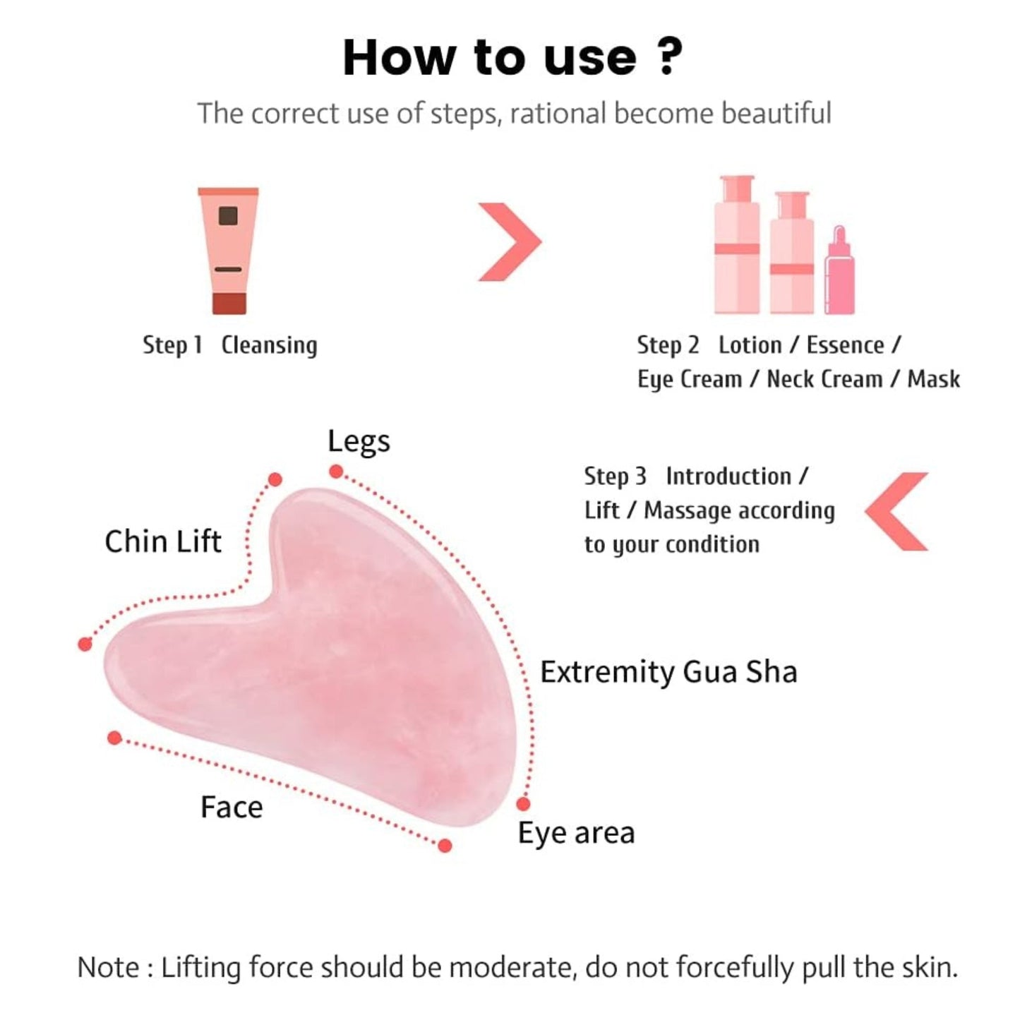 Gua Sha Stone Pink, Hillylolly Gua Sha Stone Face Pink, Gua Sha Stone Rose Quartz, Skin Tightening for Chin, Cheek, Neck, Back, Spa (Pink)