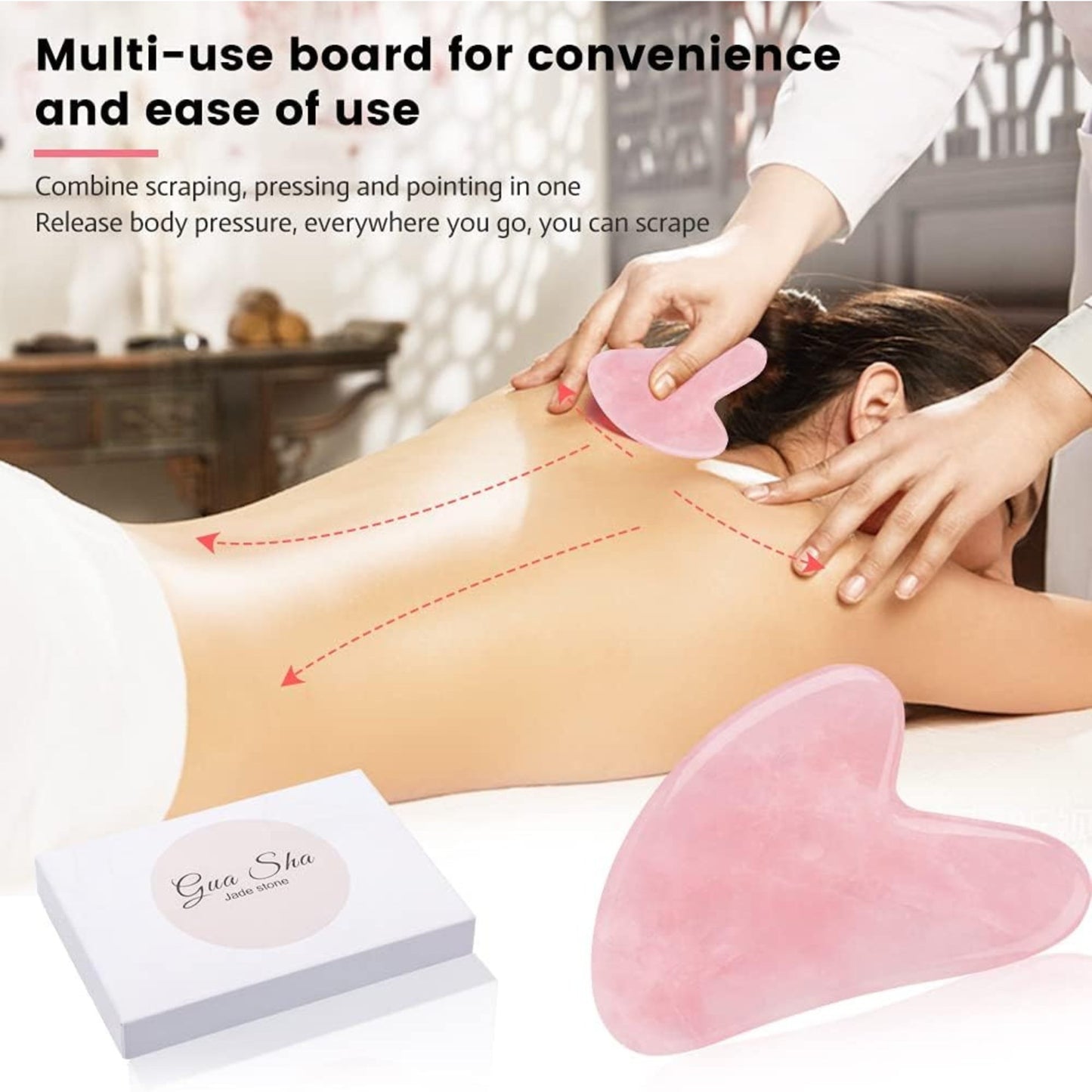 Gua Sha Stone Pink, Hillylolly Gua Sha Stone Face Pink, Gua Sha Stone Rose Quartz, Skin Tightening for Chin, Cheek, Neck, Back, Spa (Pink)