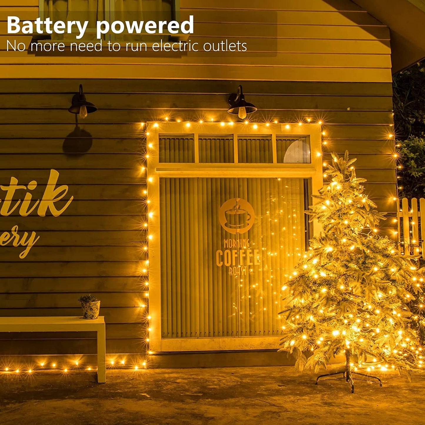 koopower 36ft long 100 LED Battery Operated String Lights with Timer on IP65 Waterproof Clear String for Outdoor and Indoor Use (8 Modes, Warm White)