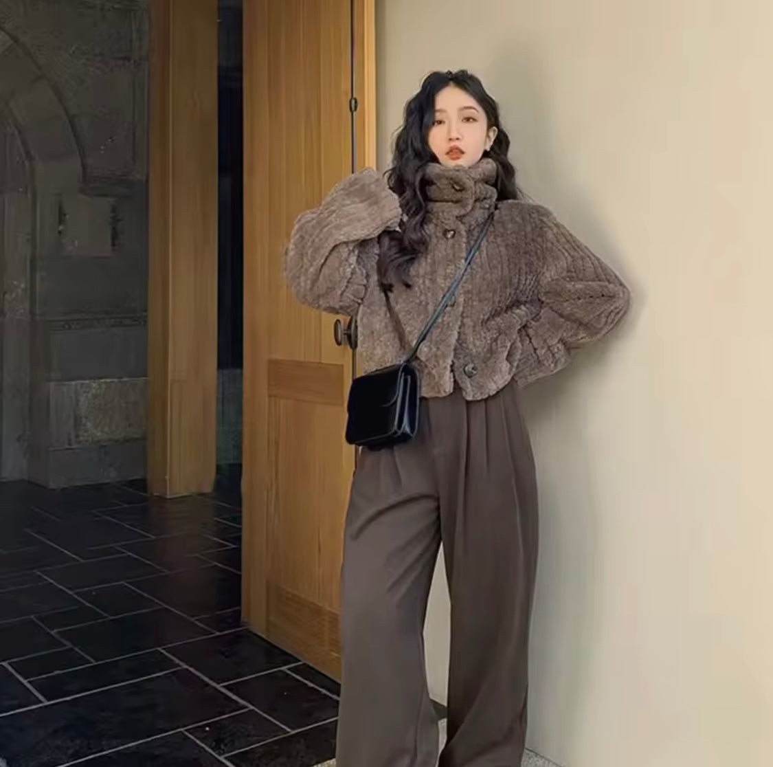 Rimocy Winter Warm Lambswool Coats Women Fashion Korean Padded Cotton Outerwear Woman Stand Collar Cropped Jacket Female