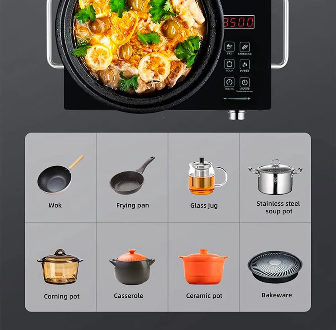 3500W Single Infrared Ceramic Hot Plate for Cooking, with Adjustable Temperature & Stay Cool Handles, Suitable for Office/Home/Camp Use, Compatible for All Cookwares, (BLACK-E)
