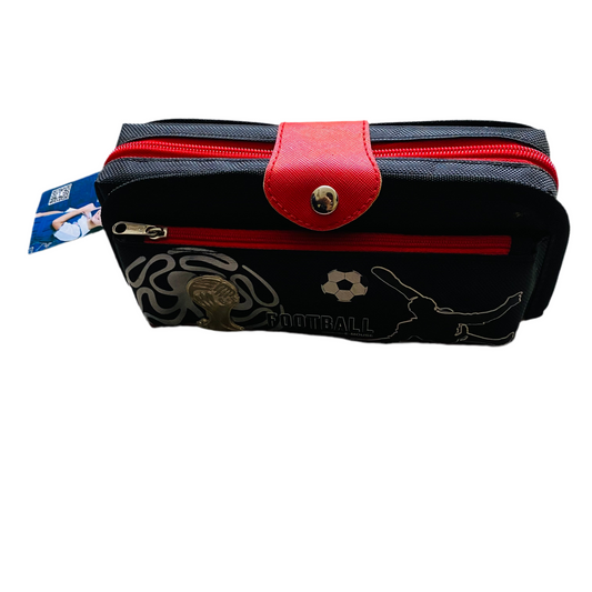 Football Theme Multipurpose Organizer Case – Black & Red with Trophy & Player Graphics