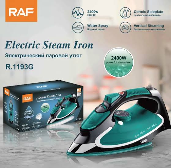 RAF Electric Steam Iron, Ceramic Coated Plate Flat Iron Home Appliances 2400W, R.1193G