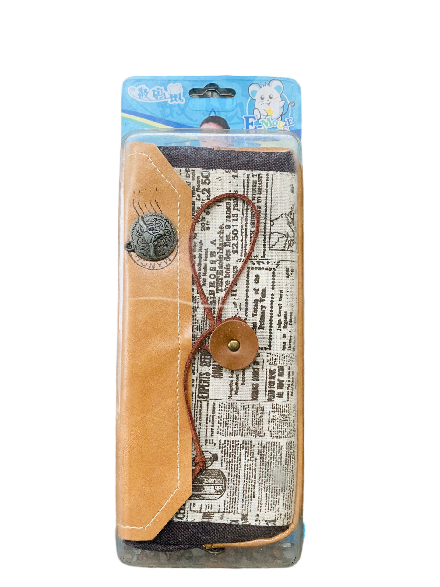 Vintage Newspaper Leather Pencil Case – Retro Zip Pouch for Boys & Girls