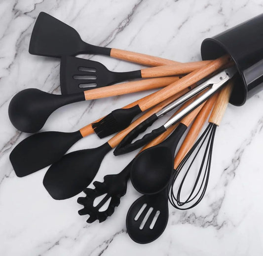 Kitchen Silicone Cookware Set, 12-piece Non-stick Cookware, Heat-resistant, BPA-free, Cooking Tools, Stirring Kitchen Tool Set