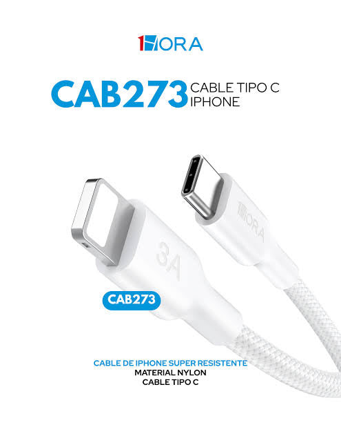 1HORA 3A 1m USB Type-C to Lightning Fast Charging and Data Sync Nylon Braided Cable - White