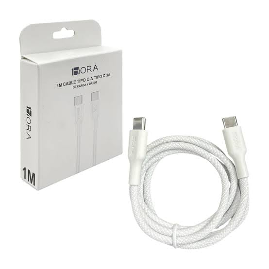 1HORA 3A 1m USB Type-C to USB Type-C Fast Charging and Data Sync Nylon Braided Cable