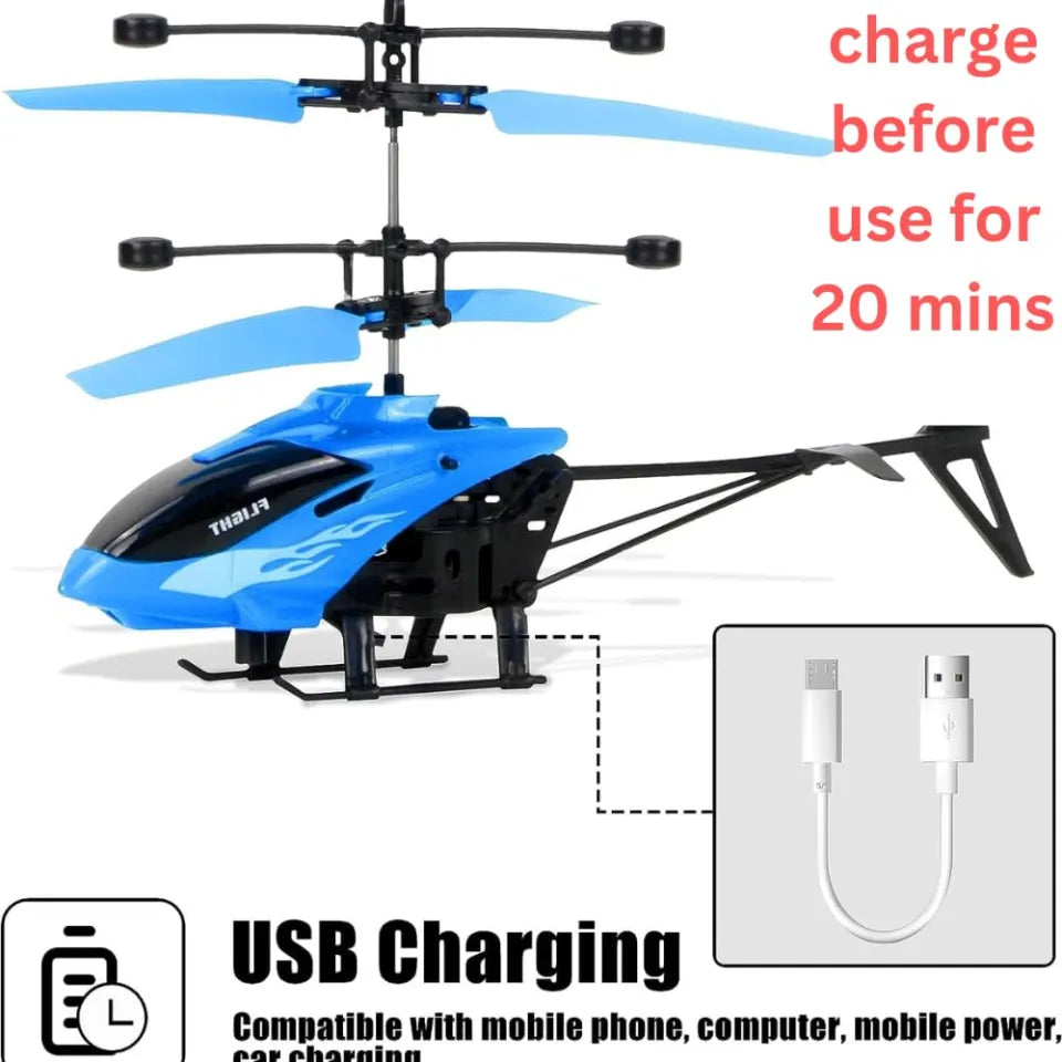 Hand Sensor Flying Helicopter with USB Charging Cable – Rechargeable & Multicolor (20cm)