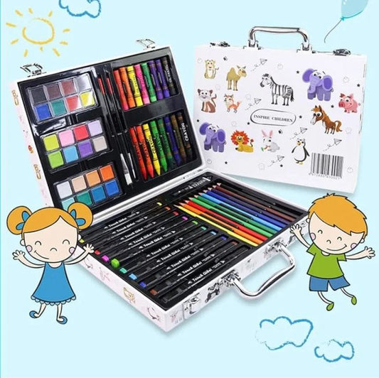 65-Pieces Art Briefcase Set with Crayons, Markers, Paints & Coloring kit, Coloring Book | Creative Drawing & Painting Kit for Kids, Perfect For Gift