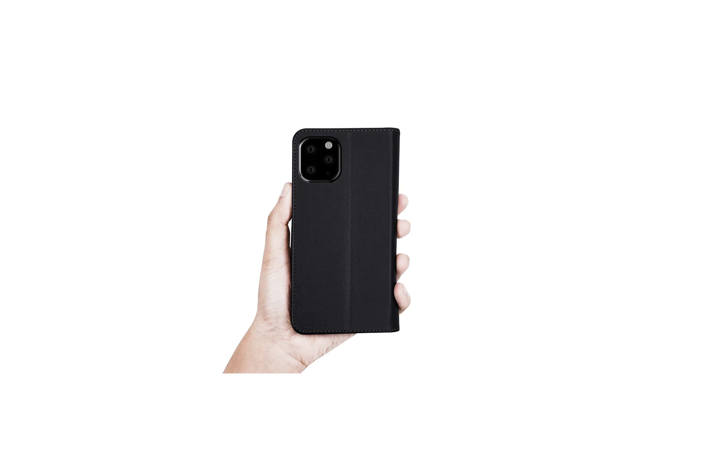 LUCRIN Wallet Case for iPhone 11 Pro Black / Brown - Smooth Leather
