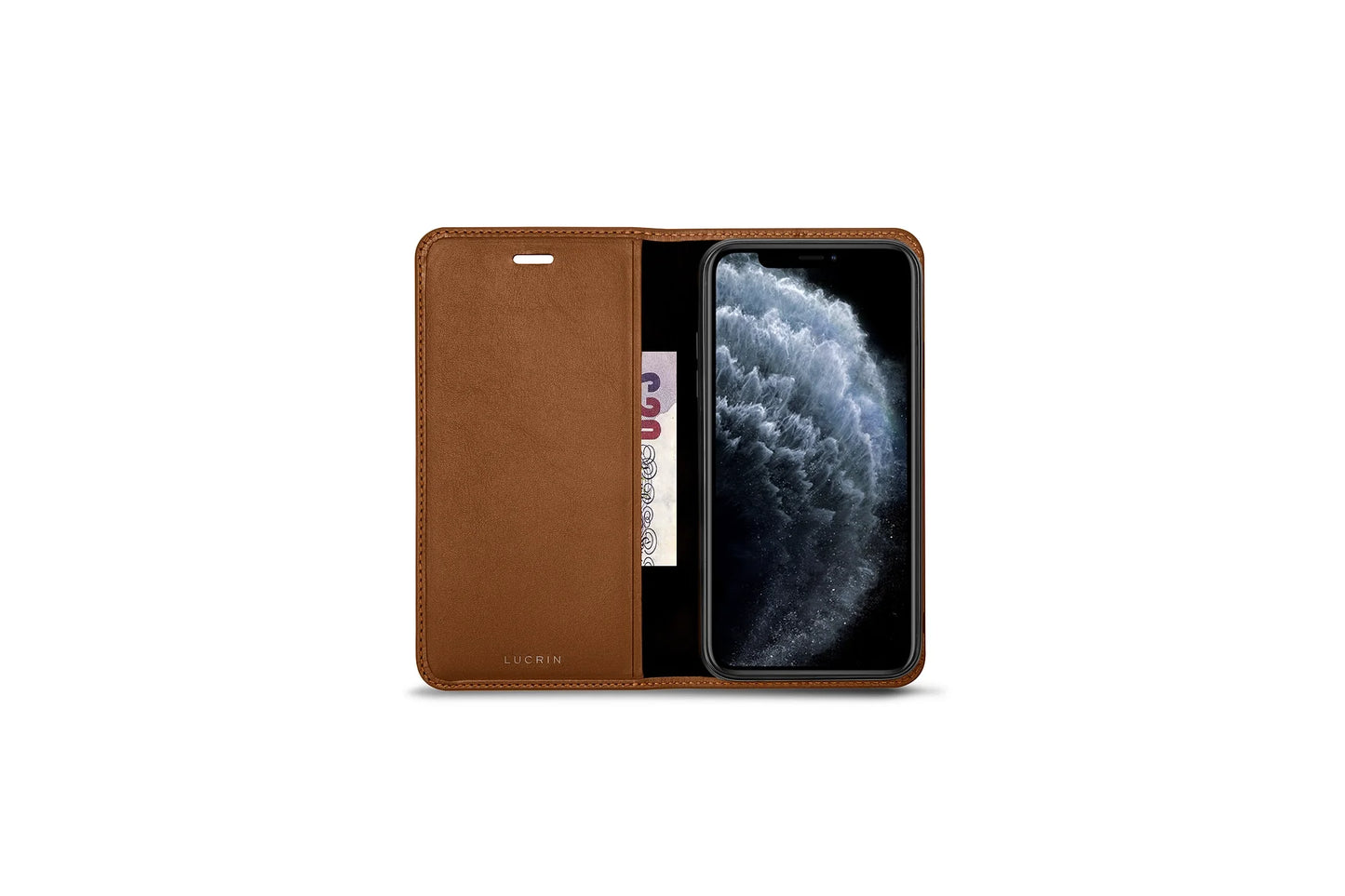 LUCRIN Wallet Case for iPhone 11 Pro Black / Brown - Smooth Leather