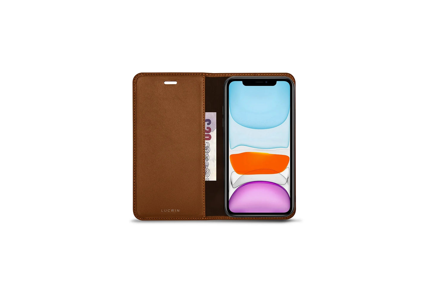 LUCRIN Wallet Case for iPhone 11 Black / Brown - Smooth Leather