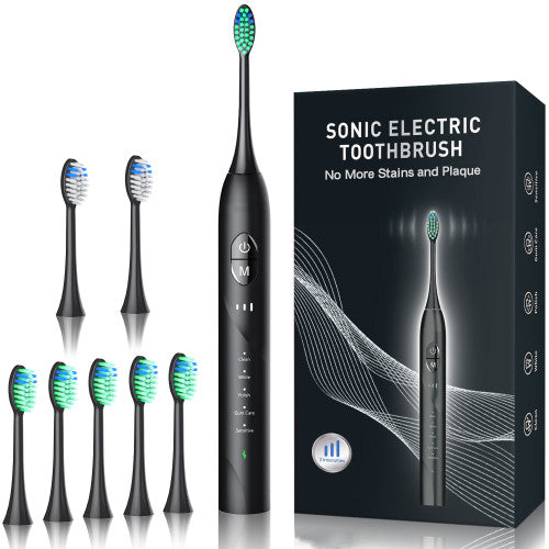 BAOVERI Electric Toothbrush with 8 Brush Heads for Adults&Kids, Ultrasonic Electric Toothbrushes, 5 Modes & 3 Intensity Levels