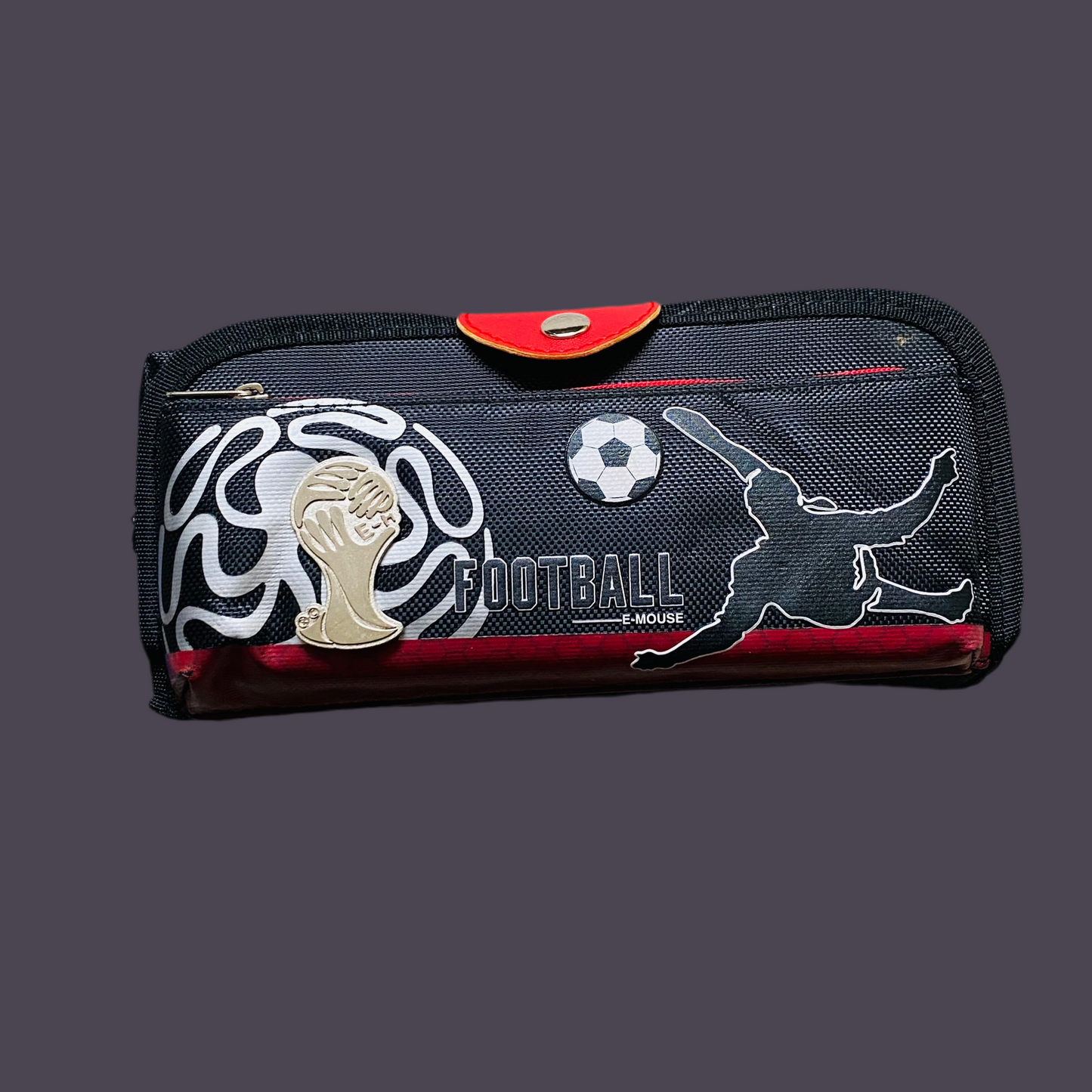 Football Theme Multipurpose Organizer Case – Black & Red with Trophy & Player Graphics