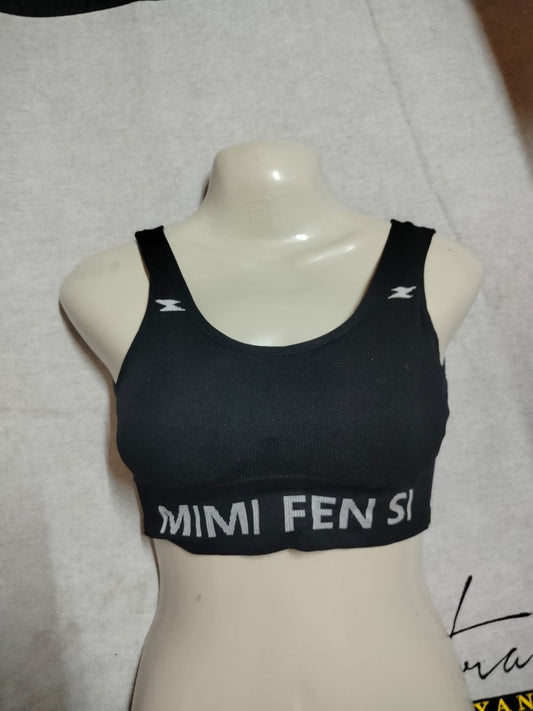 Black Wireless Padded Activewear Bra with Lightning Bolt Detail