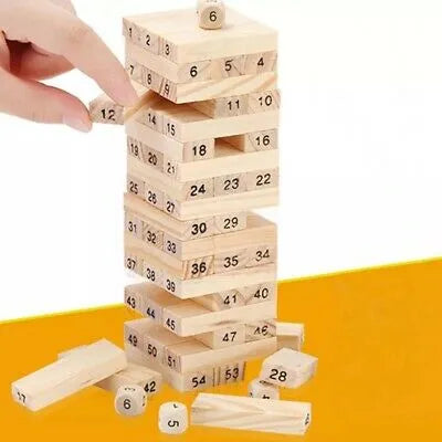 Jenga Wooden Blocks 54 Pieces with 4 Dice Kids & Adults Fun