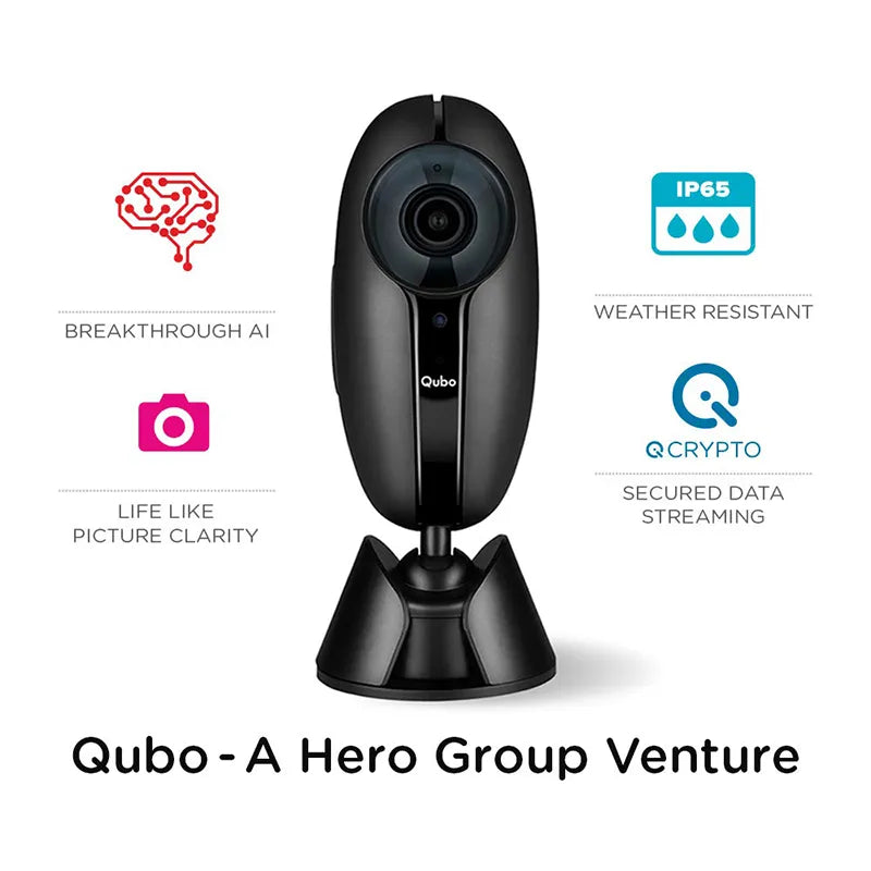 Qubo Outdoor Security Camera (Black) from Hero Group | Made in India | IP65 All-Weather | 2MP 1080p Full HD | CCTV Wi-Fi Camera | Night Vision | Mobile App Connectivity | Cloud & SD Card Recording