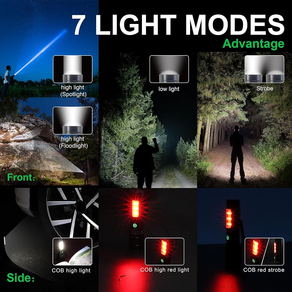Rechargeable Flashlight High Lumens with USB Cable,Small Pocket Bright Led Tactical Flashlights Powerful with 7 Modes & Waterproof,Emergency Handheld Torch for Home and Camping