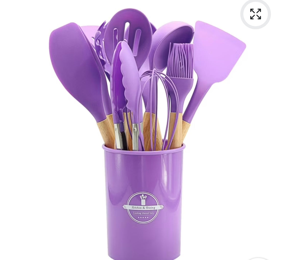 Kitchen Silicone Cookware Set, 12-piece Non-stick Cookware, Heat-resistant, BPA-free, Cooking Tools, Stirring Kitchen Tool Set