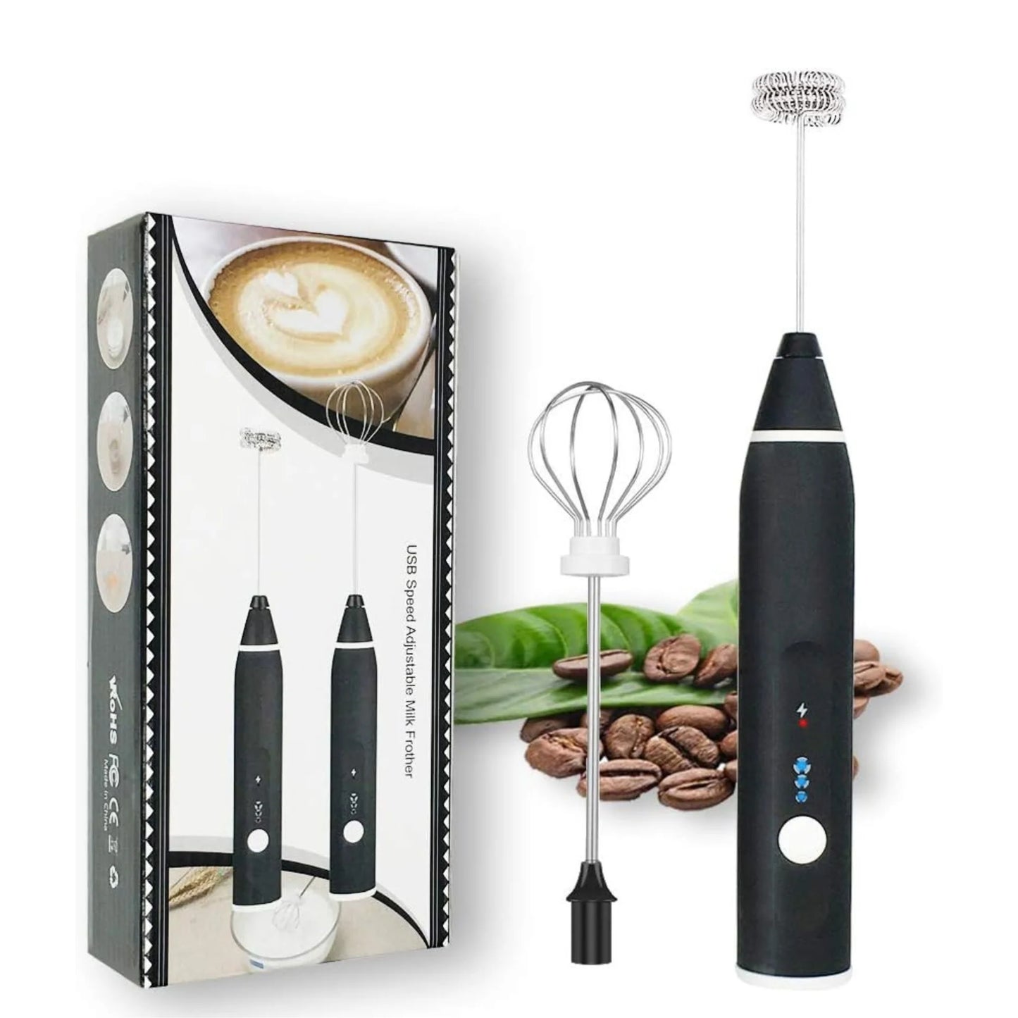 Rechargeable Coffee Beater Foam Maker with Double Whisk, Upgraded 3 Speeds Frother Handheld for Milk Coffee, Latte, Matcha
