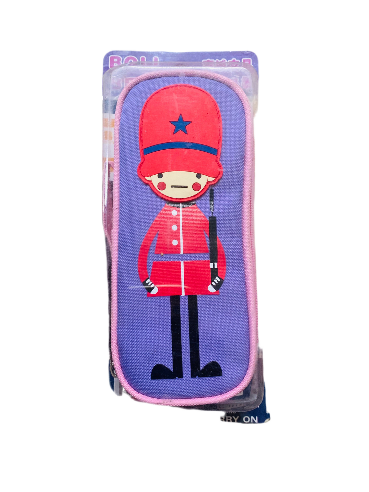 Cartoon Soldier Multipurpose Zipper Case – Purple & Pink Character Design