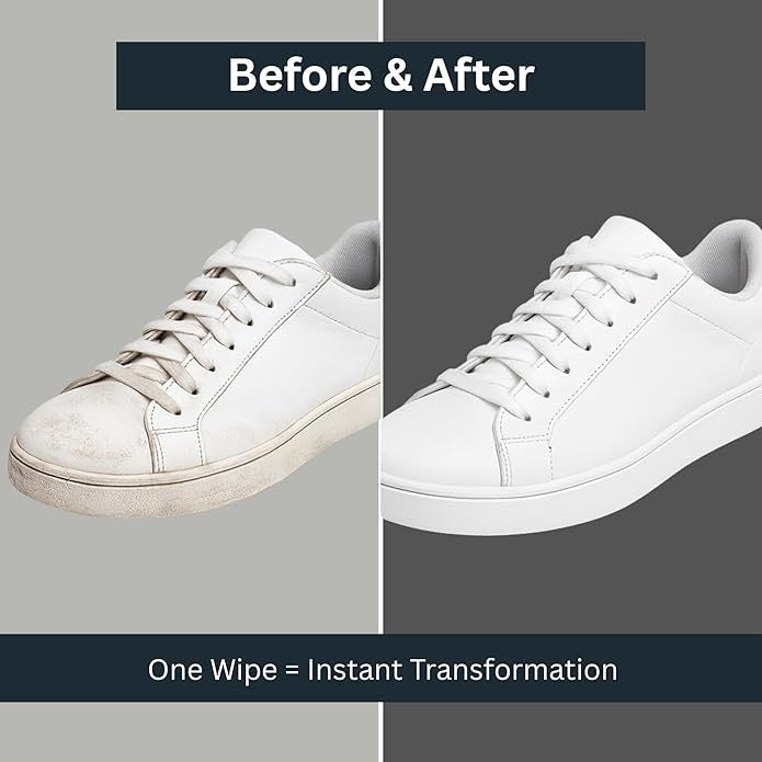 Shoe Wipes & Sneaker Wipes – (80 + 80 Count) Pack of 2 – Quick Wipes for Shoes Cleaning – Shoe Cleaning Wipes for All Shoes – Portable Cleaner for Sneakers, Leather & Sports Footwear White