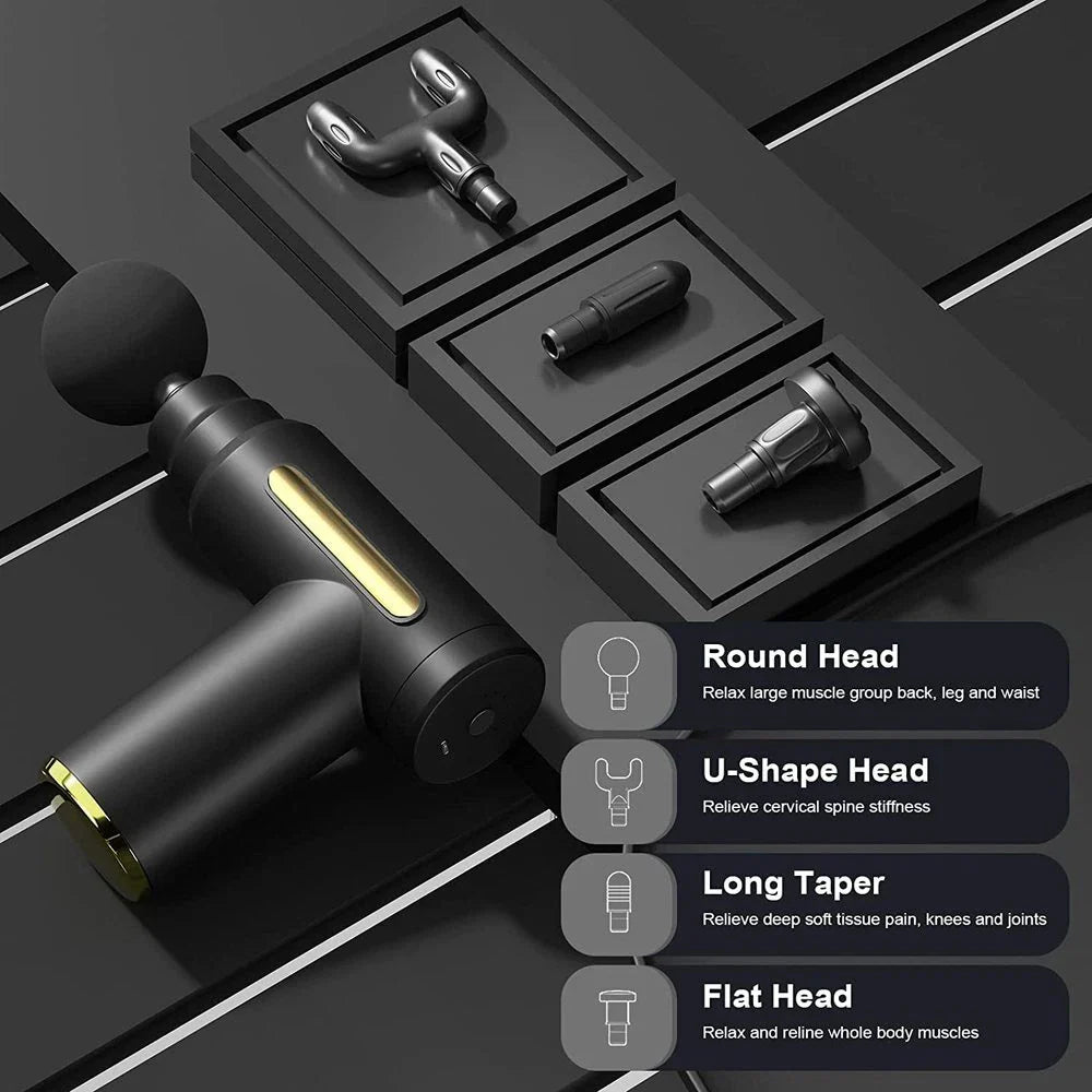 Handheld Muscle Massage Gun Deep Tissue Percussion Muscle Massager Gun Cordless Electric Massagers Neck Back with Massage Head for Workout Relaxation Sore Muscle and Stiffness